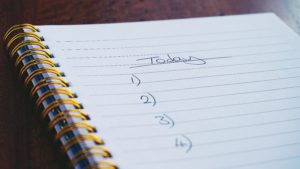 notebook with "today" written on top of page and 1, 2, 3, 4 below