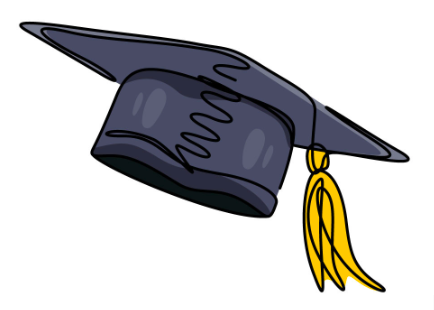graduation cap. Black with a gold tassle