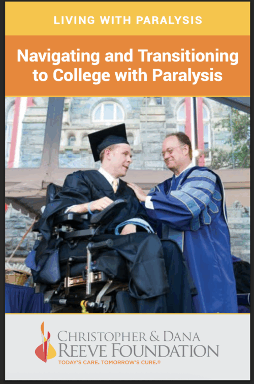 Navigating and Transitioning to College with Paralysis. Picuture of young man in graduation gown getting a diploma from Georgetown Presidents Jack DeGioia.