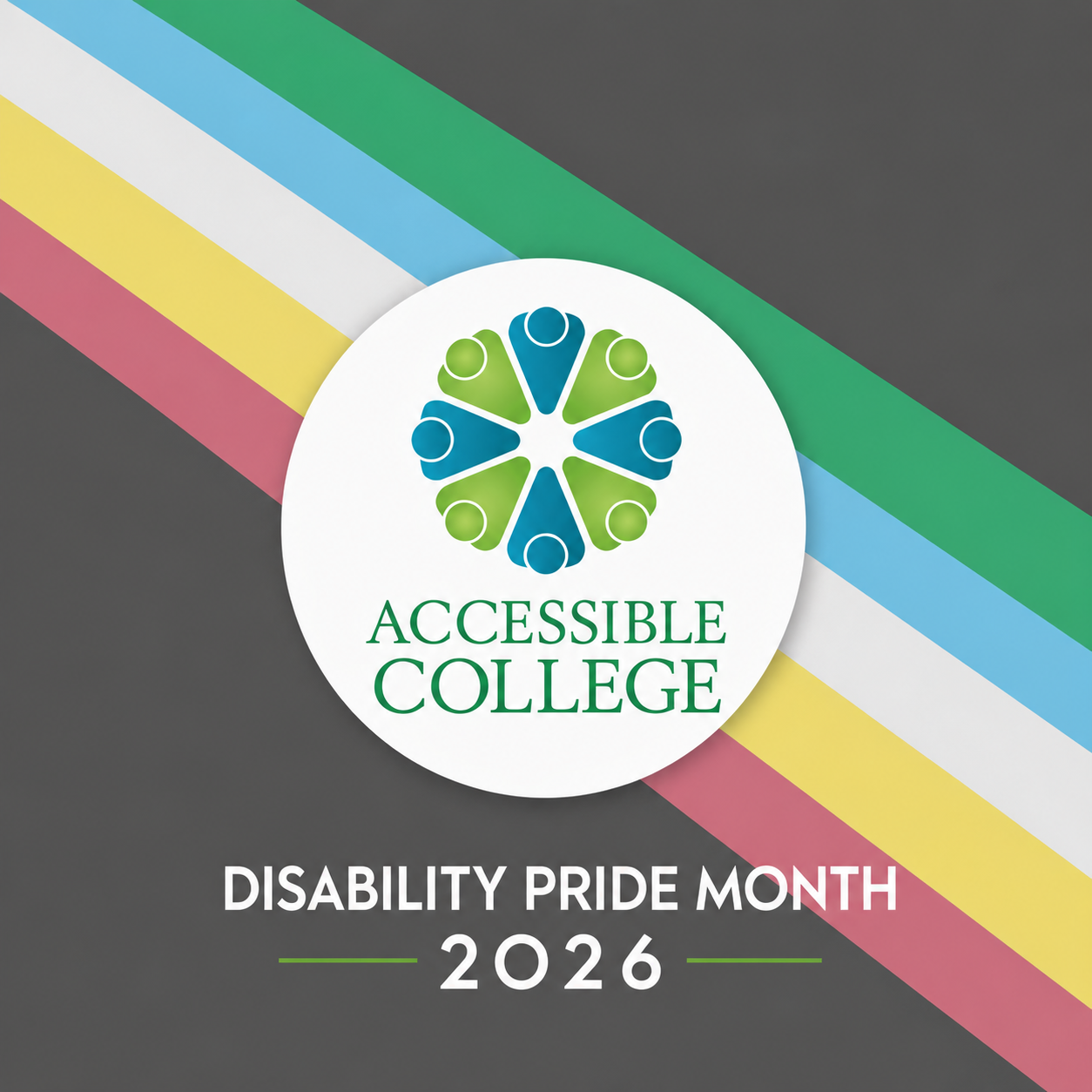 Disability Pride Flag and accessible college logo