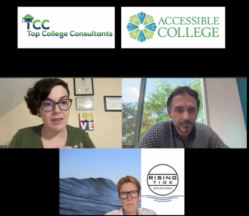 Top College consultants and Accessible College picture of Annie Tulkin, Julie Loppenacher and Mike Barnes on a zoom screen